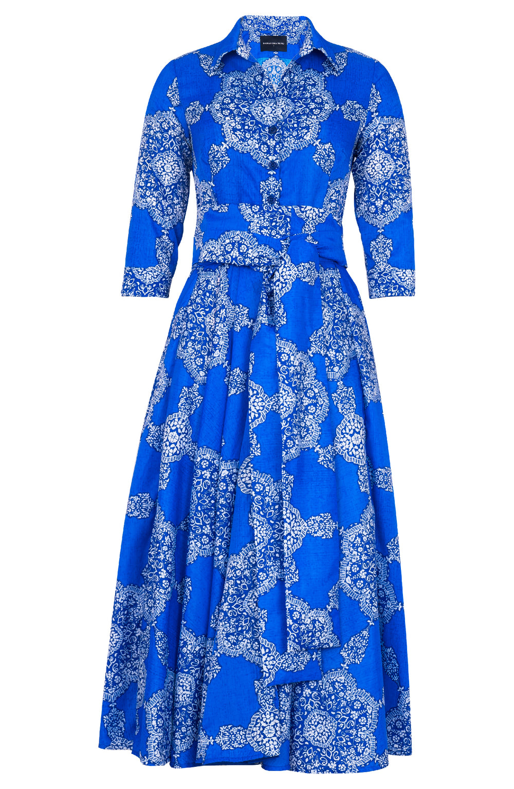 Aster Dress Shirt Collar 3/4 Sleeve Midi Length Poliamide Taffta (Medallion Paisley Bright)
