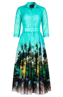 Aster Dress Shirt Collar 3/4 Sleeve Midi Plus Length Cotton Musola (Meiji Garden)