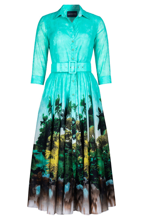 Aster Dress Shirt Collar 3/4 Sleeve Midi Plus Length Cotton Musola (Meiji Garden)