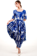 Melanie Dress #1 Boat Neck 1/2 Sleeve Midi Plus Length Cotton Musola (Cote D'azur Small)