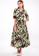 Melanie Dress #1 Crew Neck 1/2 Sleeve Midi Plus Length Cotton Musola (Summer Vegetables)