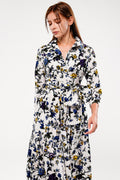 Melanie Dress #2 Shirt Collar 3/4 Sleeve Midi Length Cotton Stretch (Jardin Botanic)