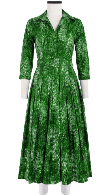 Audrey Dress #4 Shirt Collar 3/4 Sleeve Midi Length Cotton Stretch (Mesh Shibori)