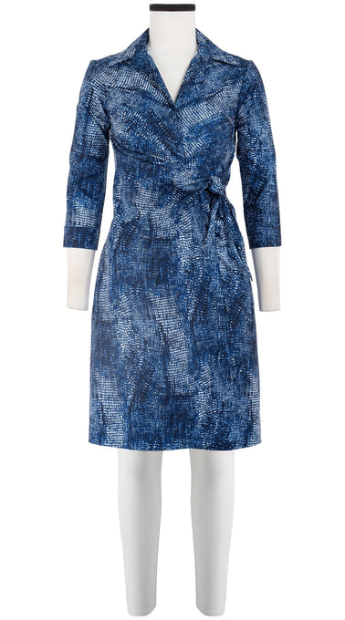Hepburn Dress Shirt Collar 3/4 Sleeve Cotton Stretch (Mesh Shibori)