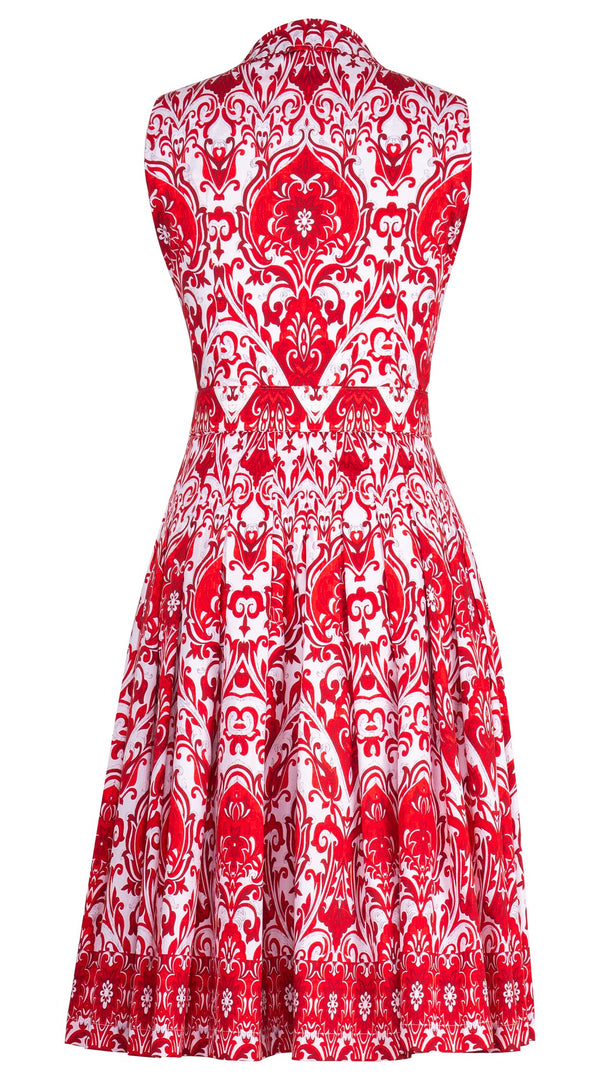 Audrey Dress #2 Shirt Collar Sleeveless Long Length Cotton Stretch (Mill Creek Paisley White Bright)