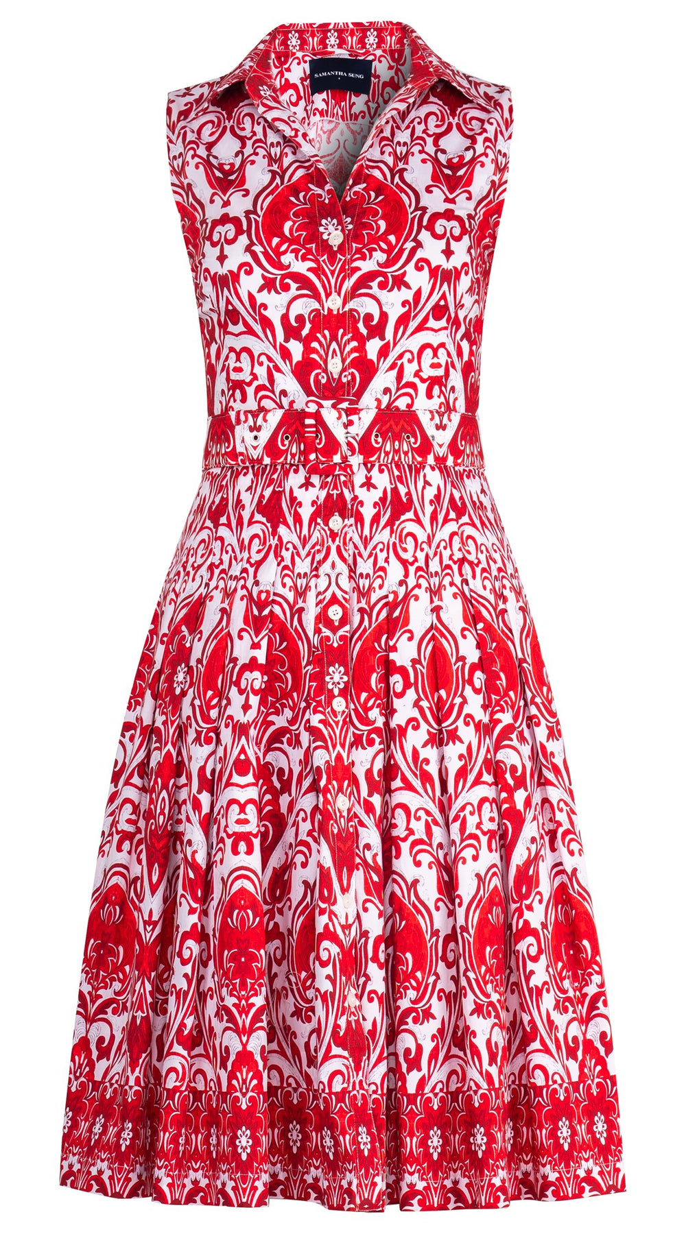 Audrey Dress #2 Shirt Collar Sleeveless Long Length Cotton Stretch (Mill Creek Paisley White Bright)