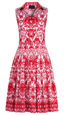 Audrey Dress #2 Shirt Collar Sleeveless Long Length Cotton Stretch (Mill Creek Paisley White Bright)