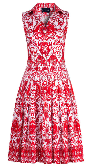 Audrey Dress #2 Shirt Collar Sleeveless Long Length Cotton Stretch (Mill Creek Paisley White Bright)