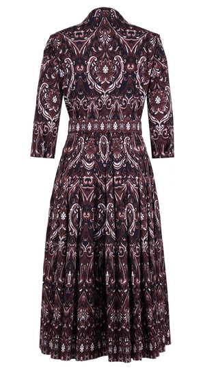 Audrey Dress #4 Shirt Collar 3/4 Sleeve Midi Length Cotton Stretch (Mill Creek Paisley Dark)