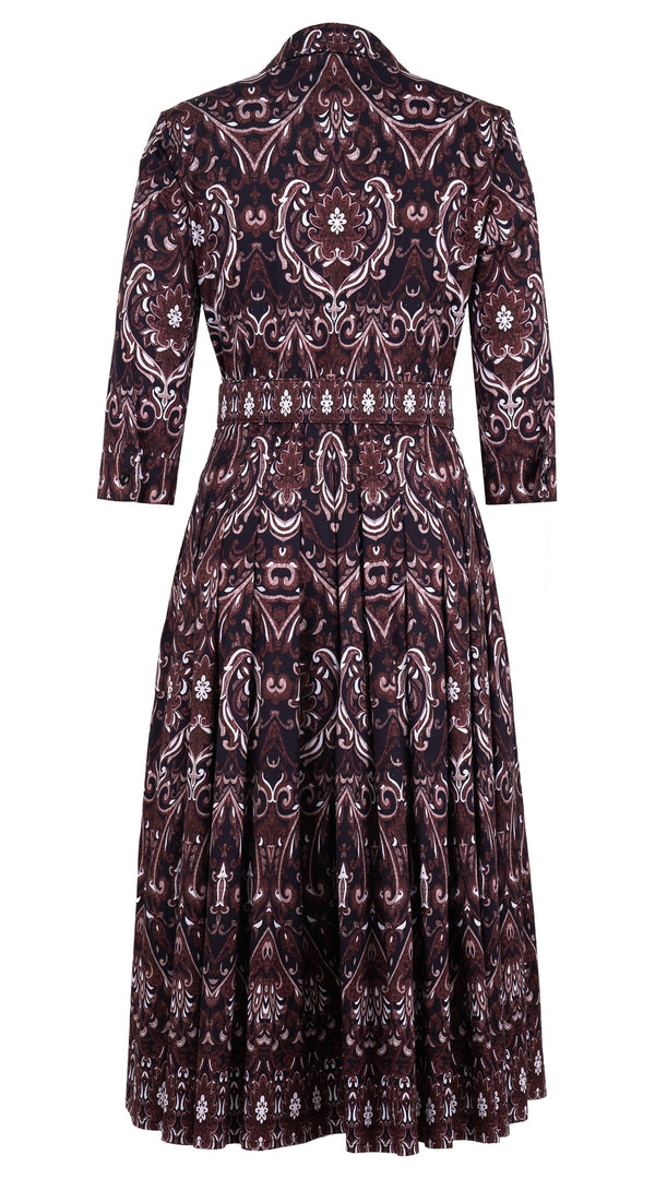 Audrey Dress #4 Shirt Collar 3/4 Sleeve Midi Length Cotton Stretch (Mill Creek Paisley Dark)