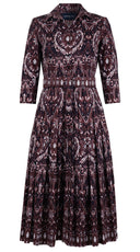 Audrey Dress #4 Shirt Collar 3/4 Sleeve Midi Length Cotton Stretch (Mill Creek Paisley Dark)
