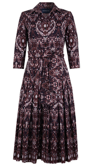 Audrey Dress #4 Shirt Collar 3/4 Sleeve Midi Length Cotton Stretch (Mill Creek Paisley Dark)
