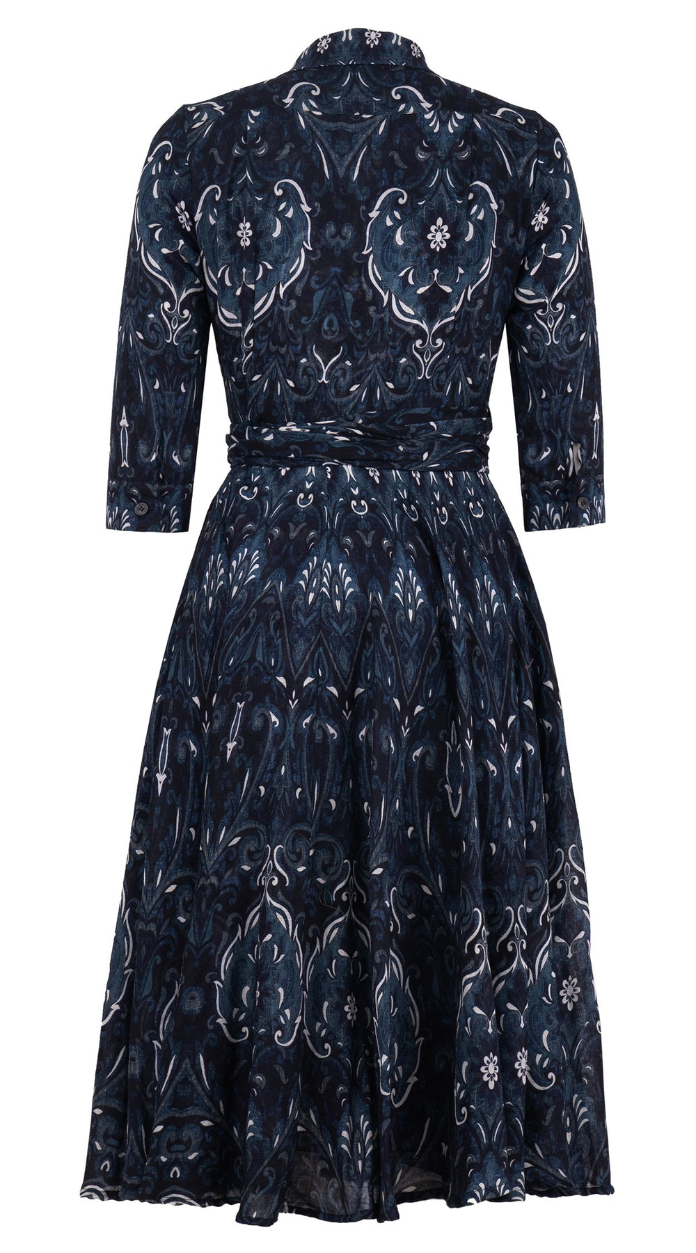 Olivia Dress Shirt Collar 3/4 Sleeve Midi Length Wool (Mill Creek Paisley Dark) - Black