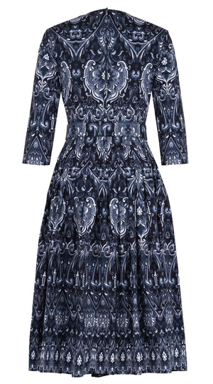 Florance Dress #2 Crew Neck 3/4 Midi Length Cotton Stretch (Mill Creek Paisley Dark)