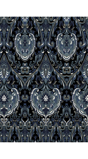 Florance Dress #2 Crew Neck 3/4 Midi Length Cotton Stretch (Mill Creek Paisley Dark)