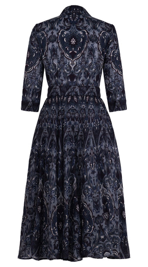 Aster Dress Shirt Collar 3/4 Sleeve Midi Length Wool Musola (Mill Creek Paisley Dark)