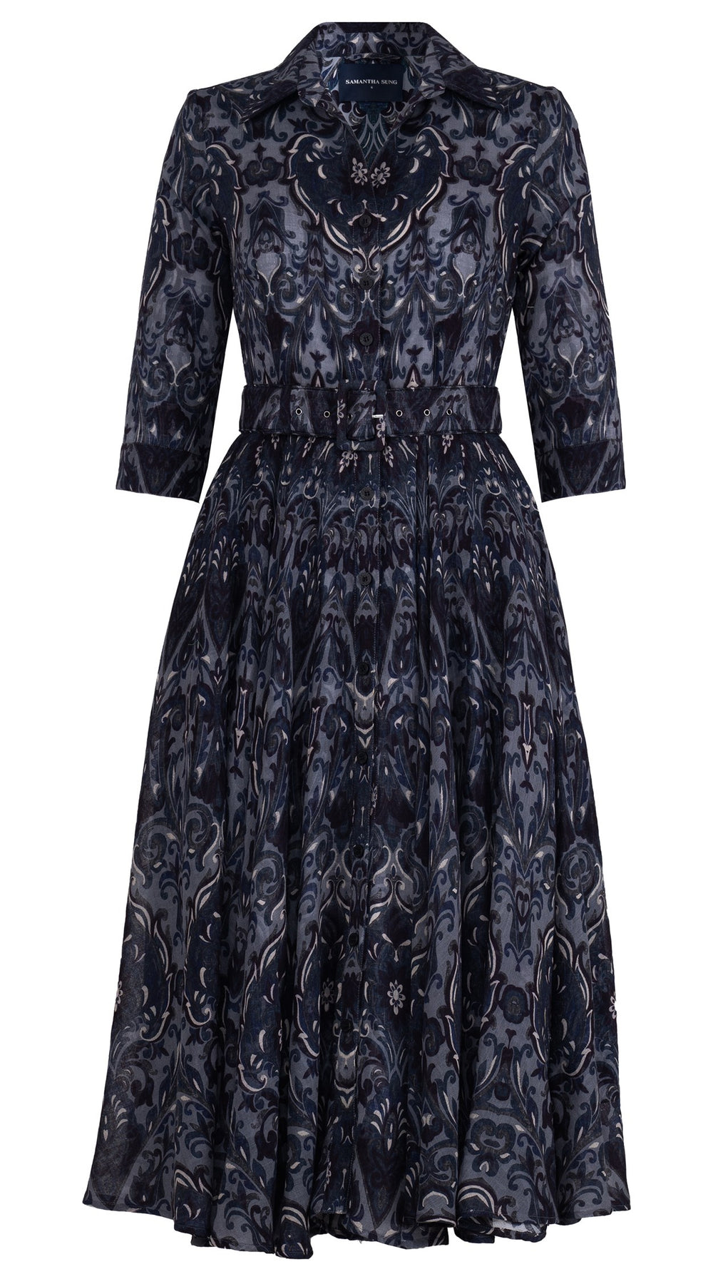 Aster Dress Shirt Collar 3/4 Sleeve Midi Length Wool Musola (Mill Creek Paisley Dark)
