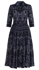 Aster Dress Shirt Collar 3/4 Sleeve Midi Length Wool Musola (Mill Creek Paisley Dark)