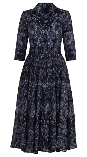 Aster Dress Shirt Collar 3/4 Sleeve Midi Length Wool Musola (Mill Creek Paisley Dark)
