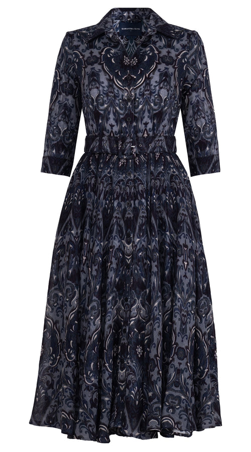 Aster Dress Shirt Collar 3/4 Sleeve Midi Length Wool Musola (Mill Creek Paisley Dark)