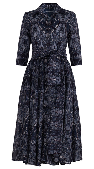Aster Dress Shirt Collar 3/4 Sleeve Midi Length Wool Musola (Mill Creek Paisley Dark)