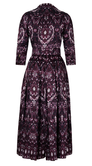 Audrey Dress #7 Shirt Collar 3/4 Sleeve Midi Plus Length Silk Twill (Mill Creek Paisley Dark)