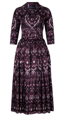 Audrey Dress #7 Shirt Collar 3/4 Sleeve Midi Plus Length Silk Twill (Mill Creek Paisley Dark)