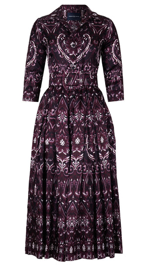 Audrey Dress #7 Shirt Collar 3/4 Sleeve Midi Plus Length Silk Twill (Mill Creek Paisley Dark)