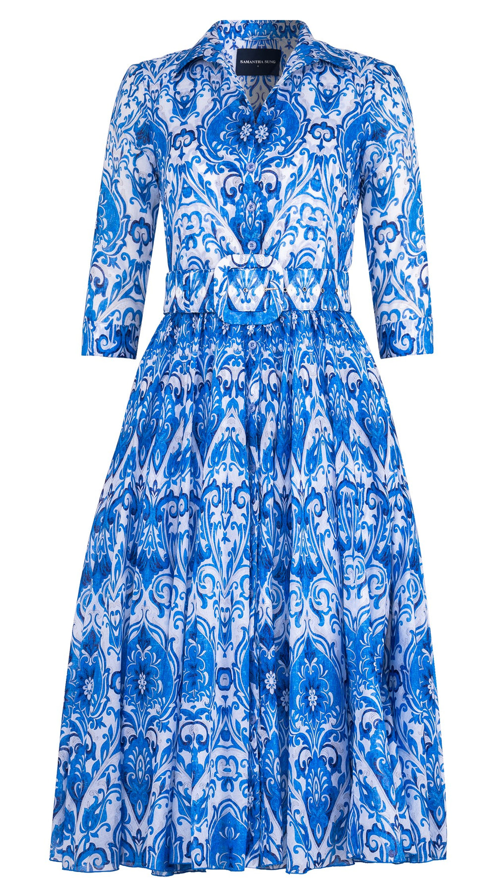 Aster Dress Shirt Collar 3/4 Sleeve Midi Length Cotton Musola (Mill Creek Paisley White Bright)