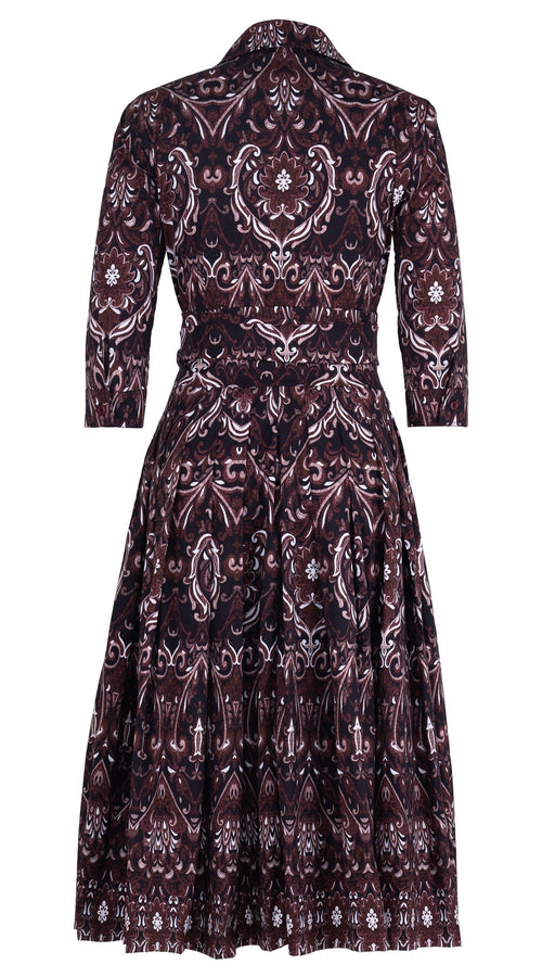 Audrey Dress #4 Shirt Collar 3/4 Sleeve Midi Length Cotton Stretch (Mill Creek Paisley Dark)