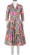 Audrey Dress #2 Shirt Collar 3/4 Sleeve Long Length Cotton Stretch (Millie Fruit Toile)