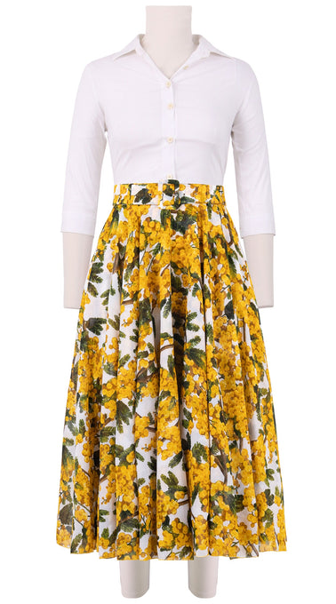 Aster Skirt #1 with Belt Midi Length Cotton Musola (Mimosa Small White)