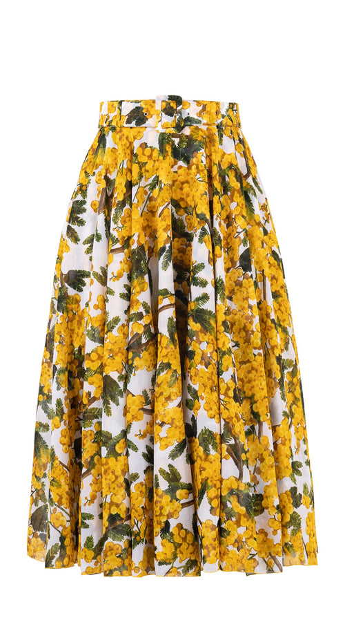 Aster Skirt #1 with Belt Midi Length Cotton Musola (Mimosa Small White)