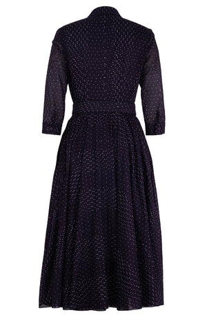 Aster Dress Shirt Collar 3/4 Sleeve Midi Length Cotton Musola (Mini Dots)