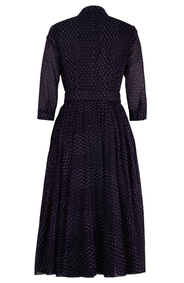 Aster Dress Shirt Collar 3/4 Sleeve Midi Length Cotton Musola (Mini Dots)