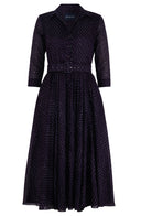 Aster Dress Shirt Collar 3/4 Sleeve Midi Length Cotton Musola (Mini Dots)