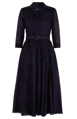 Aster Dress Shirt Collar 3/4 Sleeve Midi Length Cotton Musola (Mini Dots)