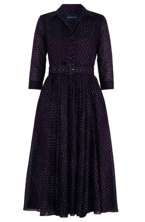 Aster Dress Shirt Collar 3/4 Sleeve Midi Length Cotton Musola (Mini Dots)