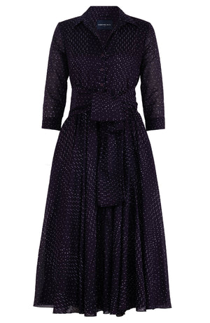 Aster Dress Shirt Collar 3/4 Sleeve Midi Length Cotton Musola (Mini Dots)