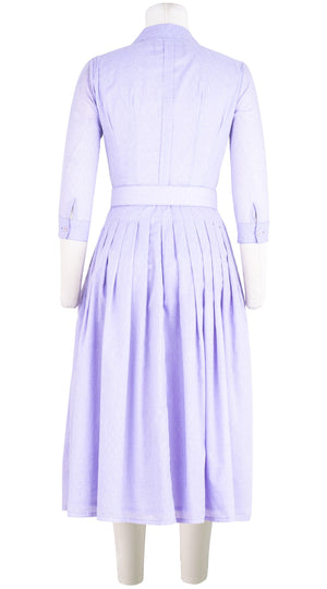 Audrey Dress #4 Shirt Collar Ruffle 3/4 Sleeve Midi Length Cotton Musola (Mini Dots 50)