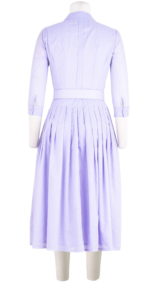 Audrey Dress #4 Shirt Collar Ruffle 3/4 Sleeve Midi Length Cotton Musola (Mini Dots 50)