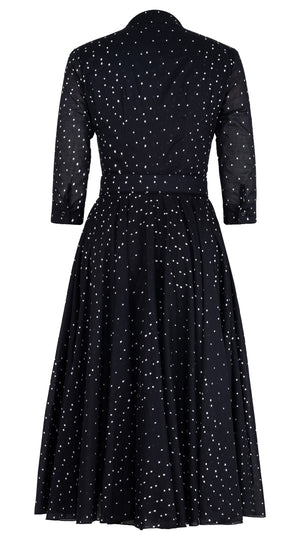 Aster Dress Shirt Collar 3/4 Sleeve Midi Length Cotton Musola (Mini Dots 75)