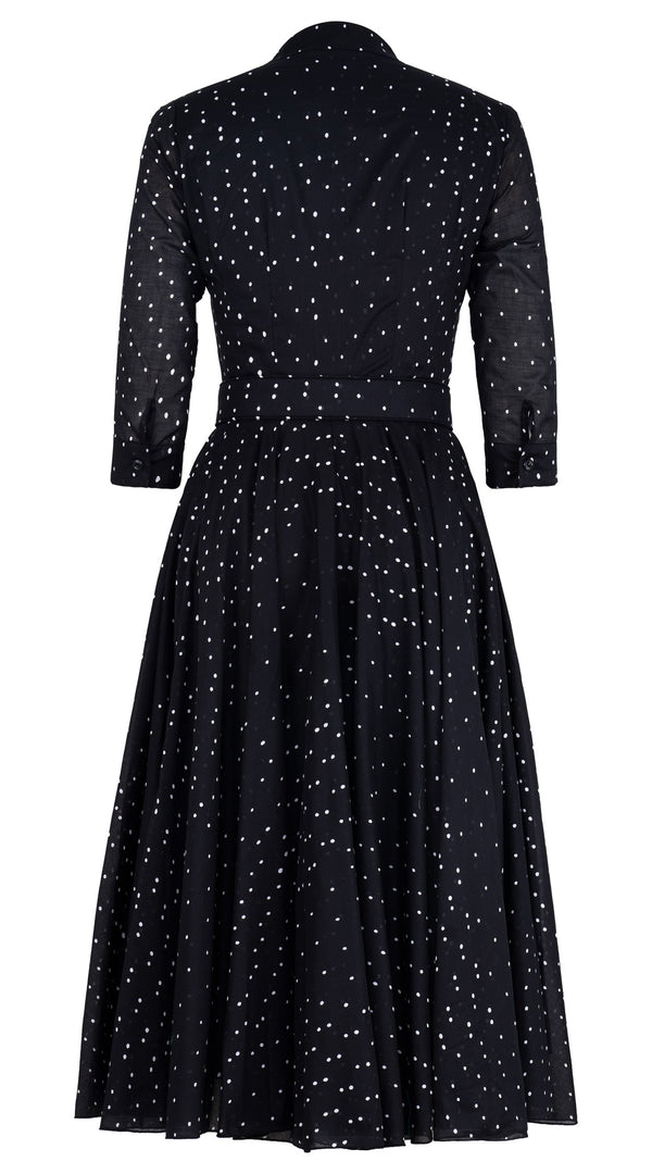 Aster Dress Shirt Collar 3/4 Sleeve Midi Length Cotton Musola (Mini Dots 75)