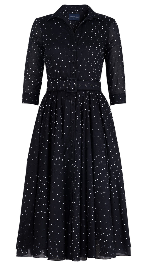 Aster Dress Shirt Collar 3/4 Sleeve Midi Length Cotton Musola (Mini Dots 75)