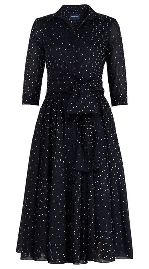 Aster Dress Shirt Collar 3/4 Sleeve Midi Length Cotton Musola (Mini Dots 75)