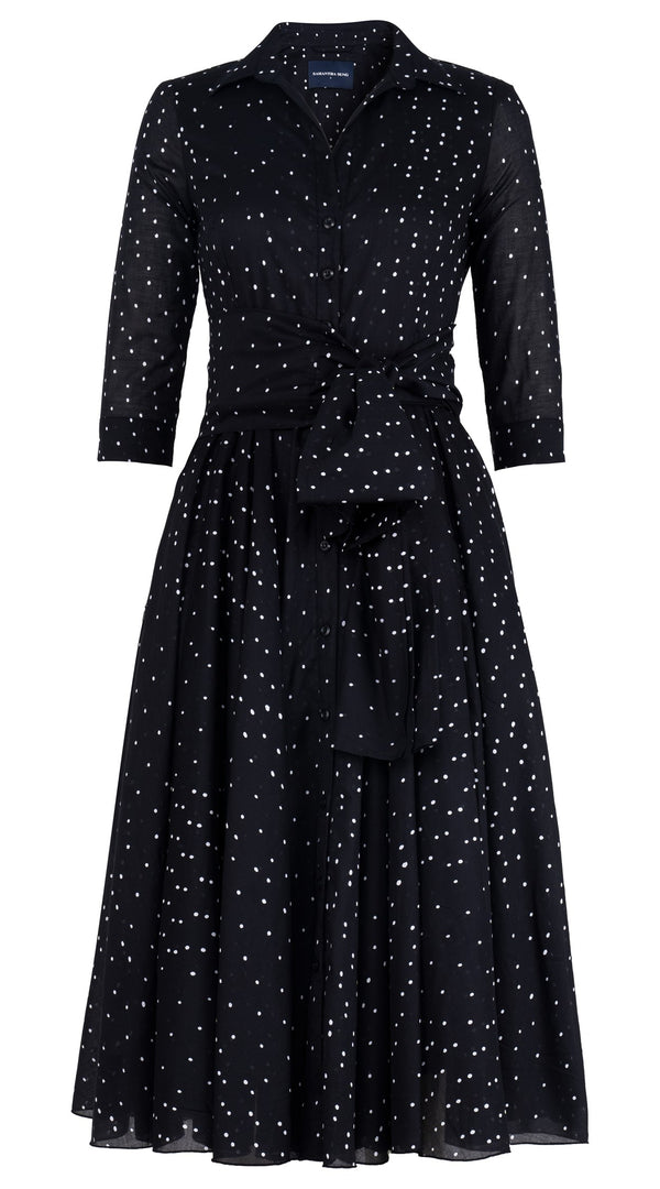 Aster Dress Shirt Collar 3/4 Sleeve Midi Length Cotton Musola (Mini Dots 75)