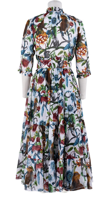 Eden Dress Crew Neck 3/4 Sleeve with Hamilton Belt Midi Plus Length Cotton Musola (Minty Monkey)