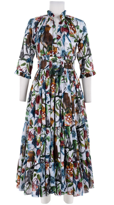 Eden Dress Crew Neck 3/4 Sleeve with Hamilton Belt Midi Plus Length Cotton Musola (Minty Monkey)