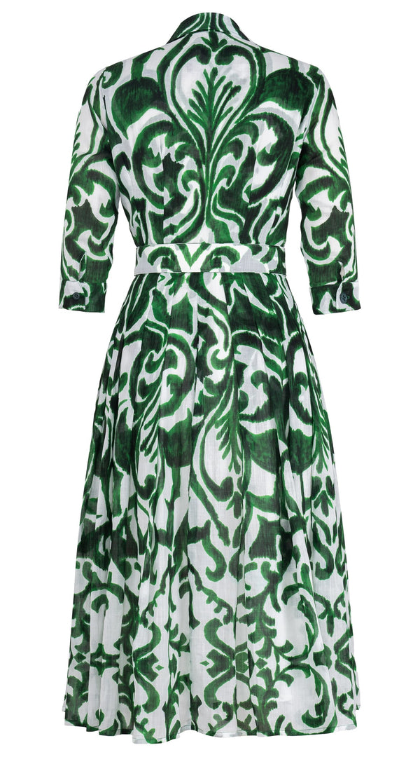 Audrey Dress #4 Shirt Collar 3/4 Sleeve Midi Length Ramie (Maiolica Blue Tile Small)