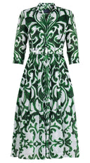 Audrey Dress #4 Shirt Collar 3/4 Sleeve Midi Length Ramie (Maiolica Blue Tile Small)